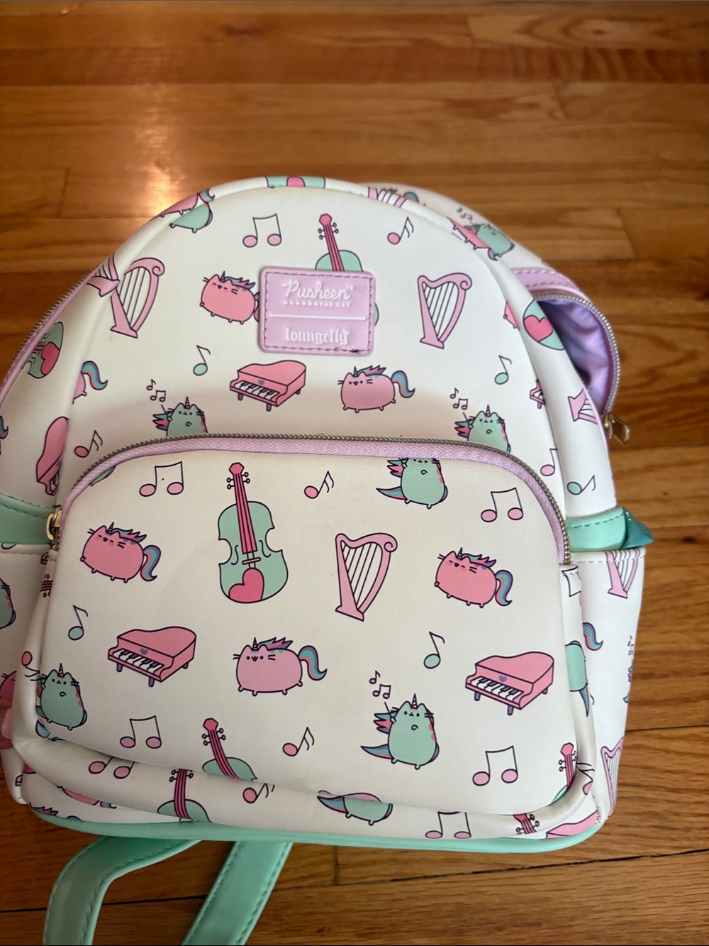 Loungefly Cream Pusheen Musical Mini Backpack with Pink & Mint Accents